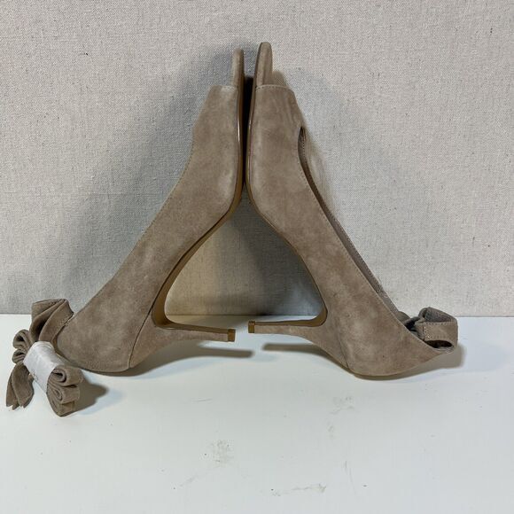 Saks Fifth Ave Clara Tan Suede Peep Toe Ankle Wrap Heels Sz. 10 - Picture 5 of 8